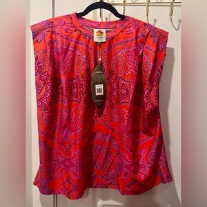 FARM Rio Pink Tropical Paisley 100% Cotton Top Size XL